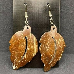 Laser Cut Wood Leaf Earrings